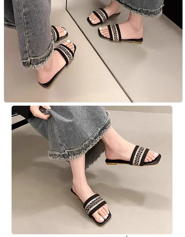 Chanel Style Sandals and Slippers for Women's Outer Wear 2025 Summer New Style Feet-Showing Small Soft Bottom Square Head Seaside Holiday Beach Shoes — feature 10