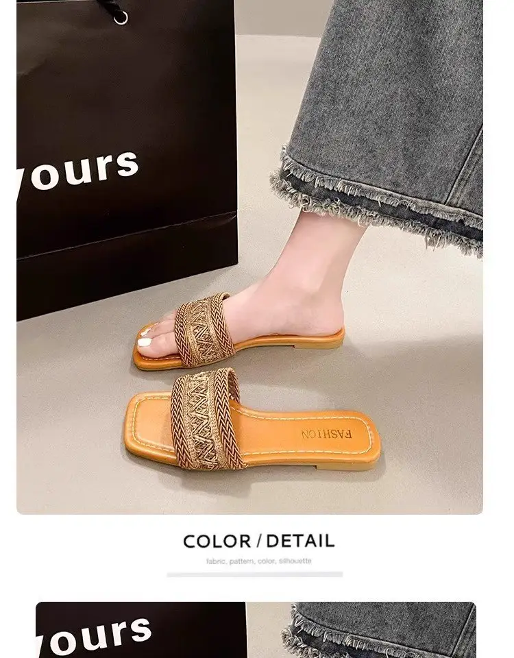Chanel Style Sandals and Slippers for Women's Outer Wear 2025 Summer New Style Feet-Showing Small Soft Bottom Square Head Seaside Holiday Beach Shoes — feature 12