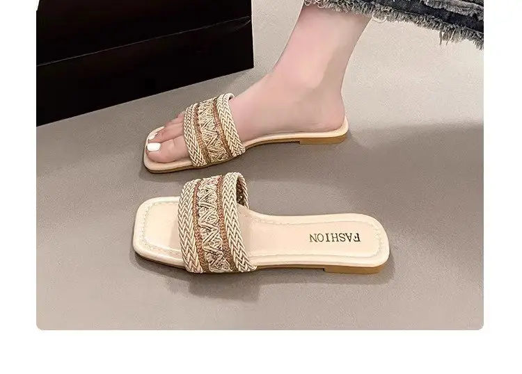 Chanel Style Sandals and Slippers for Women's Outer Wear 2025 Summer New Style Feet-Showing Small Soft Bottom Square Head Seaside Holiday Beach Shoes — feature 13