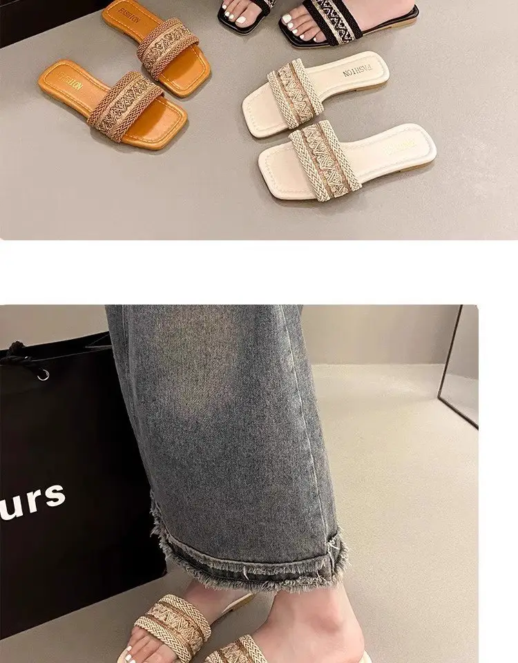 Chanel Style Sandals and Slippers for Women's Outer Wear 2025 Summer New Style Feet-Showing Small Soft Bottom Square Head Seaside Holiday Beach Shoes — feature 4