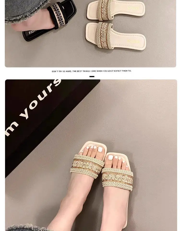 Chanel Style Sandals and Slippers for Women's Outer Wear 2025 Summer New Style Feet-Showing Small Soft Bottom Square Head Seaside Holiday Beach Shoes — feature 6