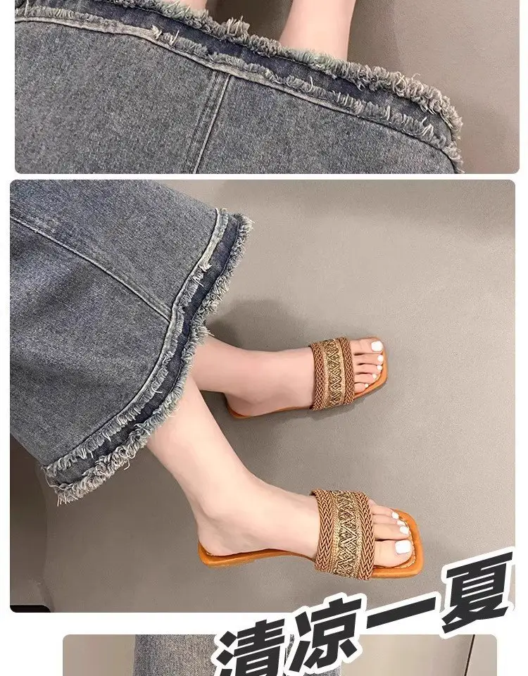 Chanel Style Sandals and Slippers for Women's Outer Wear 2025 Summer New Style Feet-Showing Small Soft Bottom Square Head Seaside Holiday Beach Shoes — feature 7