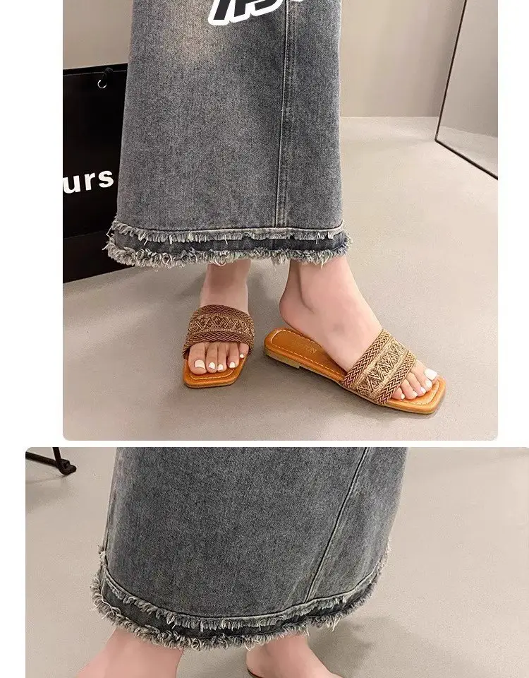 Chanel Style Sandals and Slippers for Women's Outer Wear 2025 Summer New Style Feet-Showing Small Soft Bottom Square Head Seaside Holiday Beach Shoes — feature 8