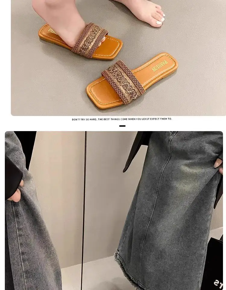 Chanel Style Sandals and Slippers for Women's Outer Wear 2025 Summer New Style Feet-Showing Small Soft Bottom Square Head Seaside Holiday Beach Shoes — feature 9
