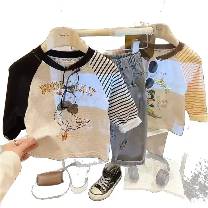 Children Cotton Long Sleeve T-Shirt Spring Autumn Mid Big - Image 6