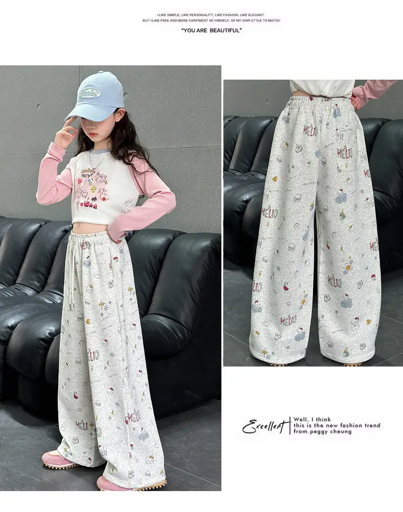 Girls' Wide Leg Graffiti Pants Spring Autumn 2025 — feature 11