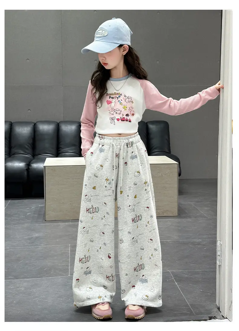 Girls' Wide Leg Graffiti Pants Spring Autumn 2025 — feature 12