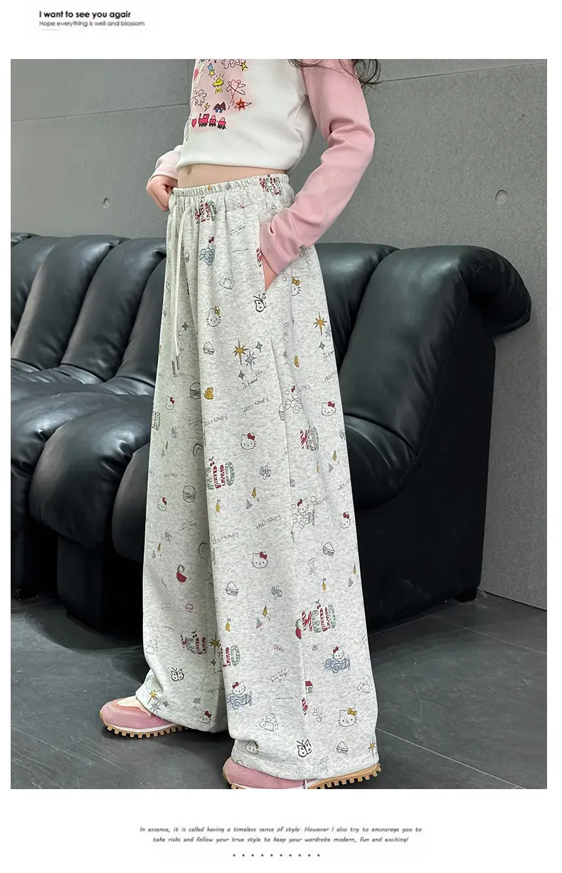 Girls' Wide Leg Graffiti Pants Spring Autumn 2025 — feature 13