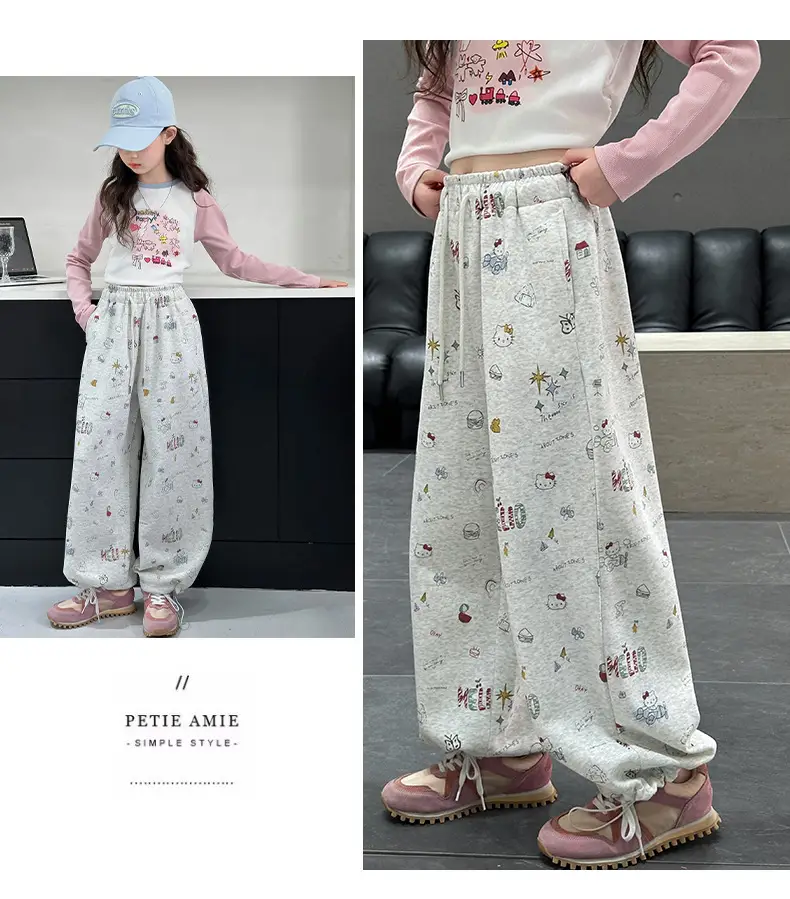 Girls' Wide Leg Graffiti Pants Spring Autumn 2025 — feature 14