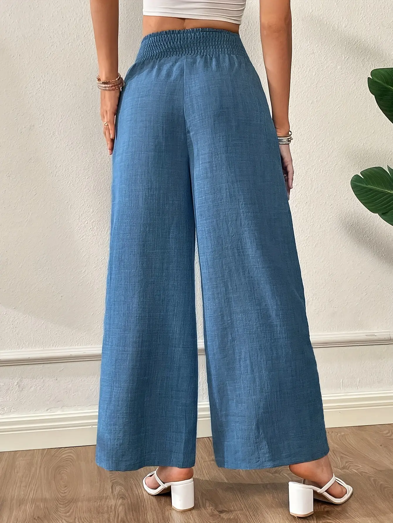 Women's High Waist Slim Wide Leg Pants Beige