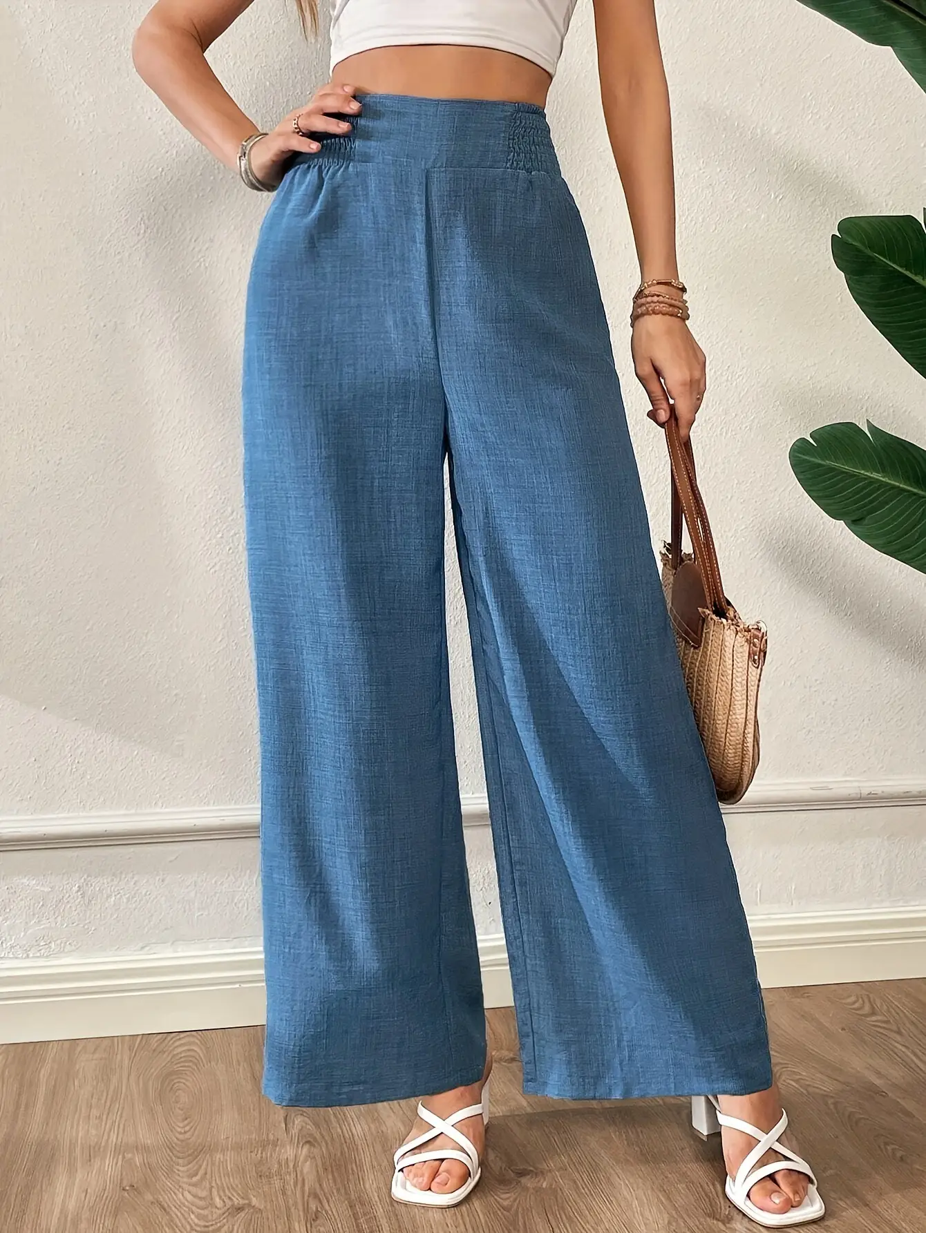 Women's High Waist Slim Wide Leg Pants Beige — feature 4