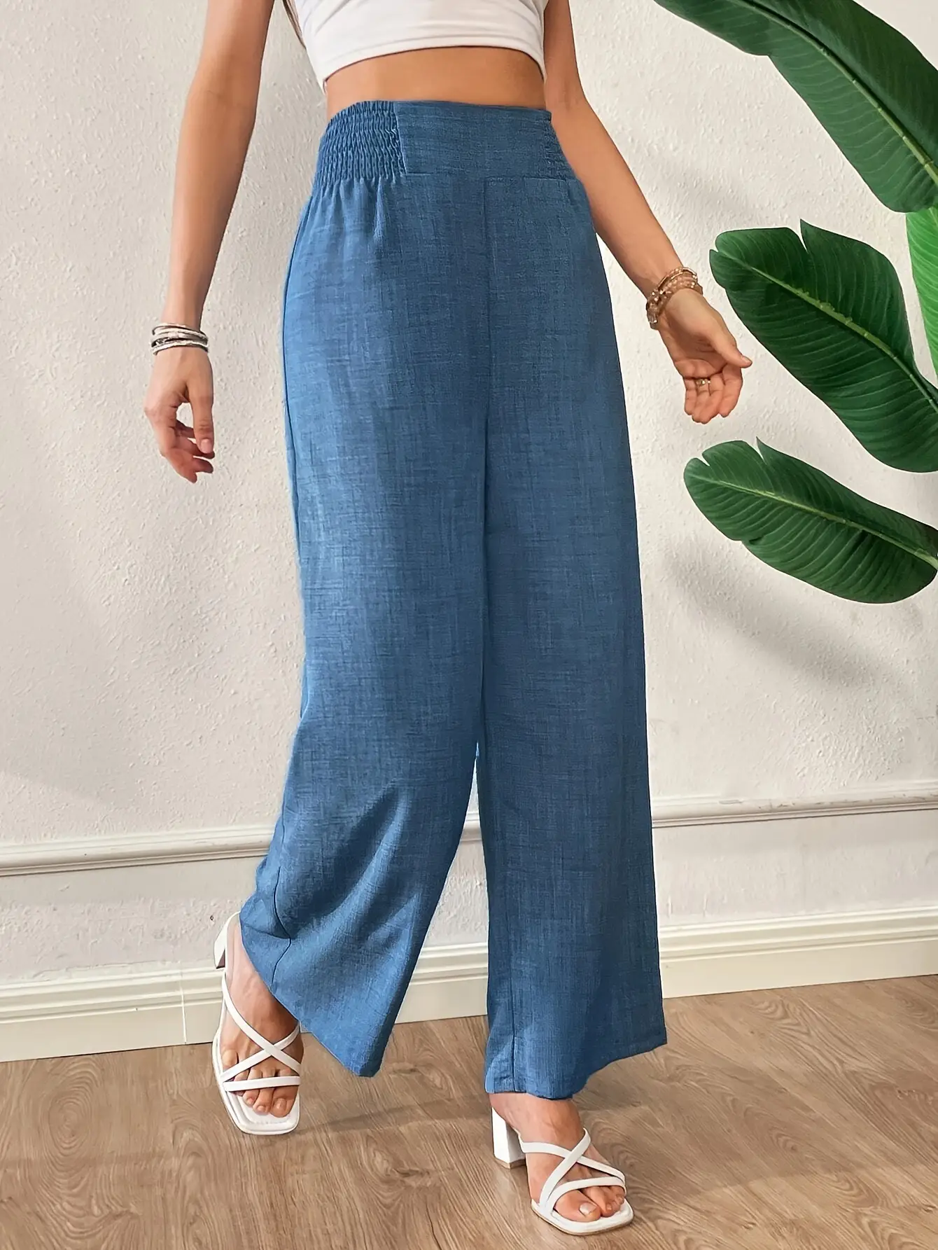 Women's High Waist Slim Wide Leg Pants Beige — feature 5