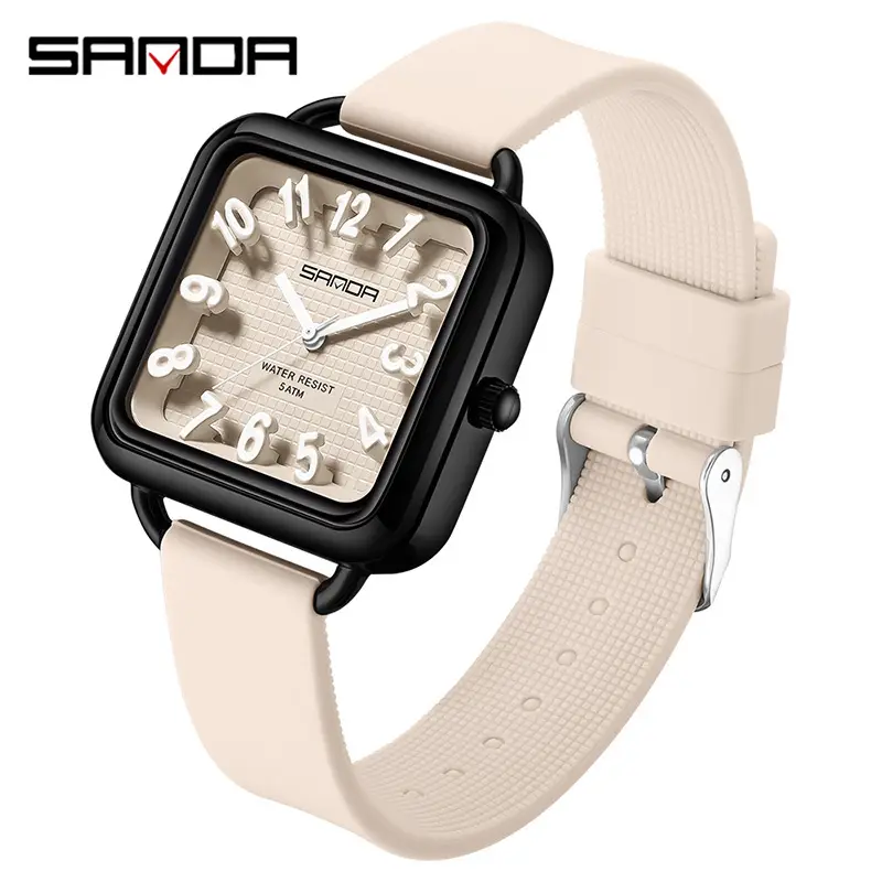 Sanda Square Watch Black Silicone Waterproof Quartz - Image 5