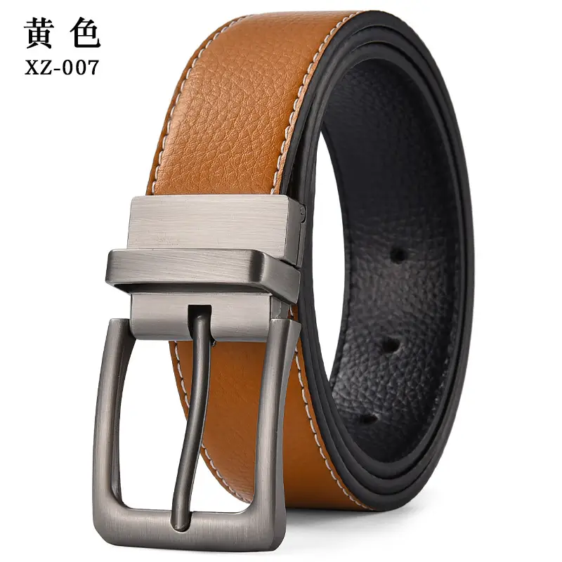 Men's Brown Leather Belt with Silver Pin Buckle — feature 10