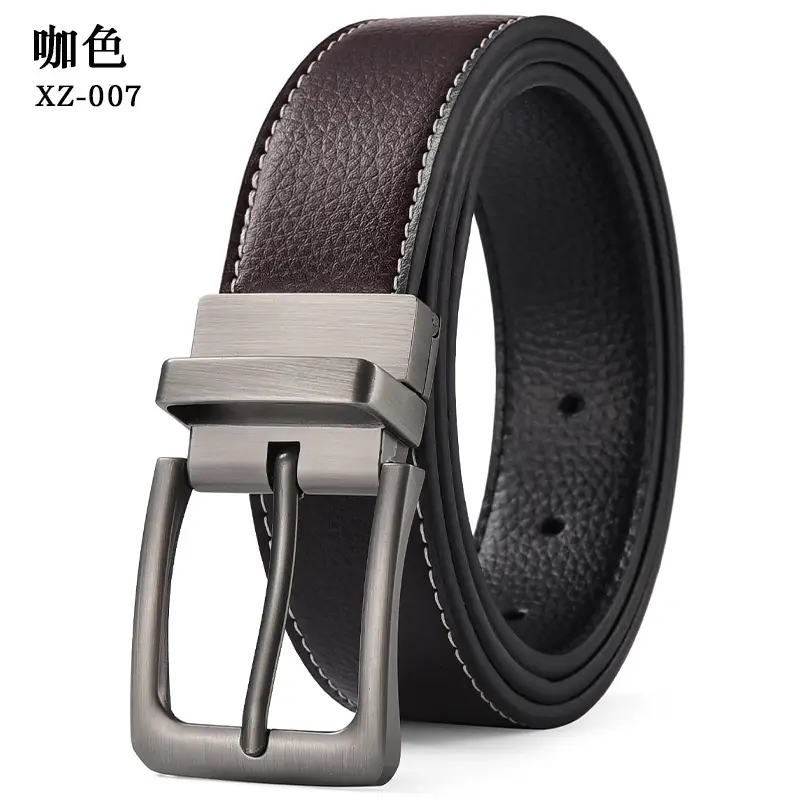 Men's Brown Leather Belt with Silver Pin Buckle — feature 11