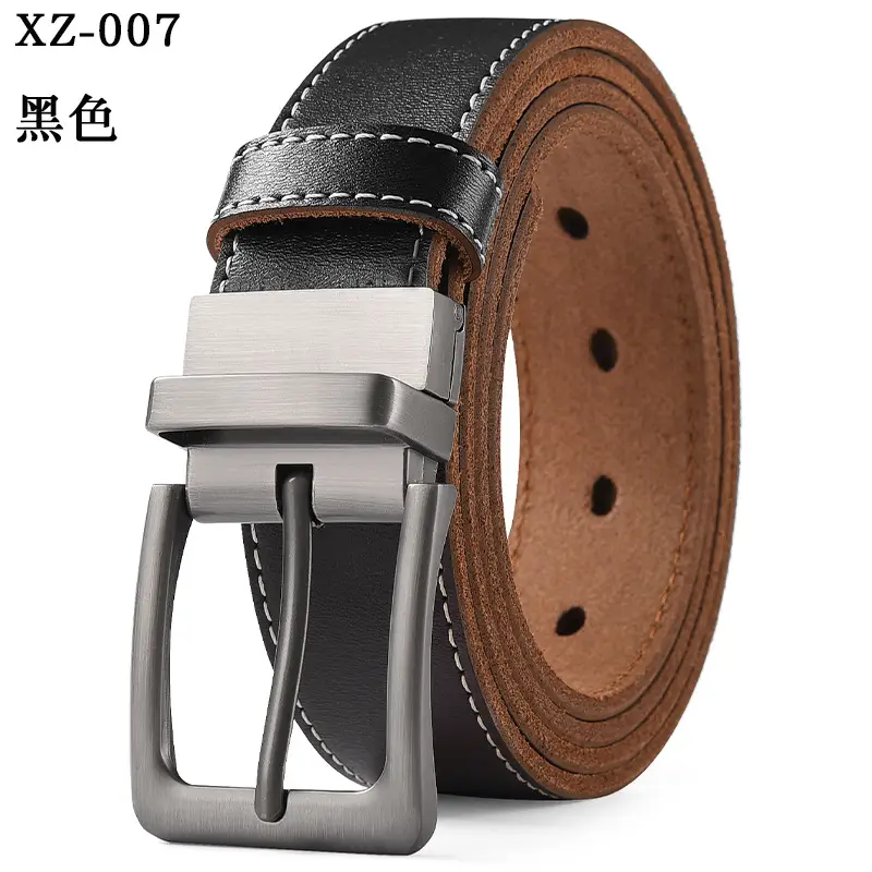 Men's Brown Leather Belt with Silver Pin Buckle - Image 8