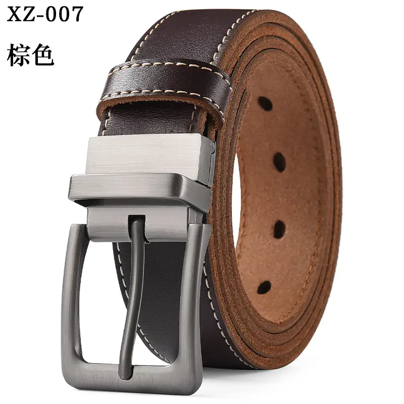 Men's Brown Leather Belt with Silver Pin Buckle - Image 9