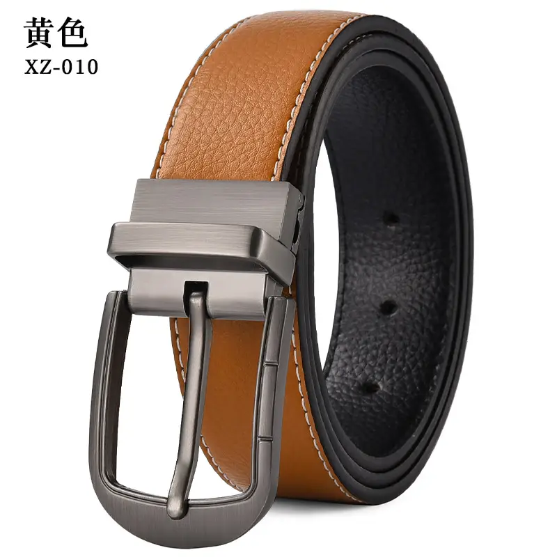 Men's Yellow Leather Pin Buckle Belt XZ-010 - Image 14
