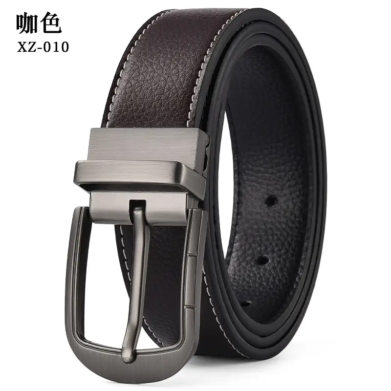 Men's Yellow Leather Pin Buckle Belt XZ-010 — feature 11