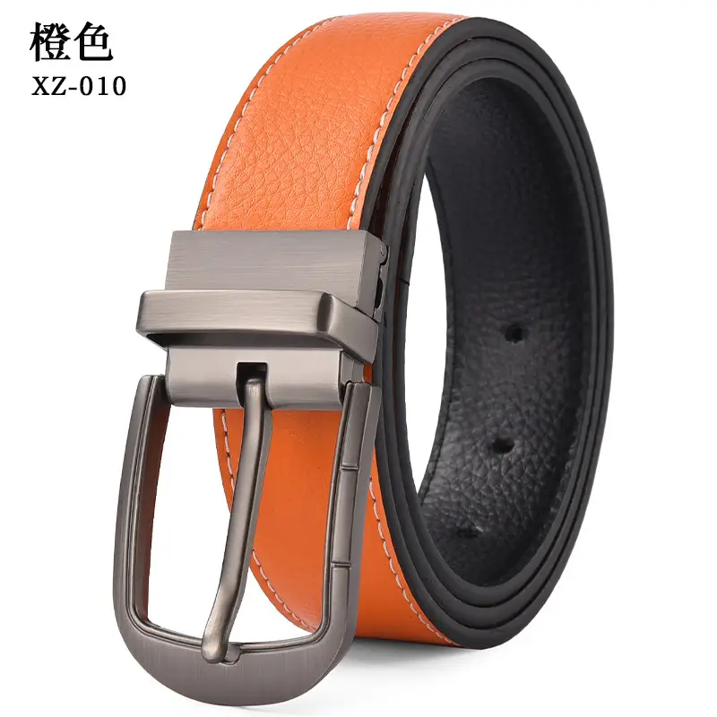 Men's Yellow Leather Pin Buckle Belt XZ-010 — feature 8