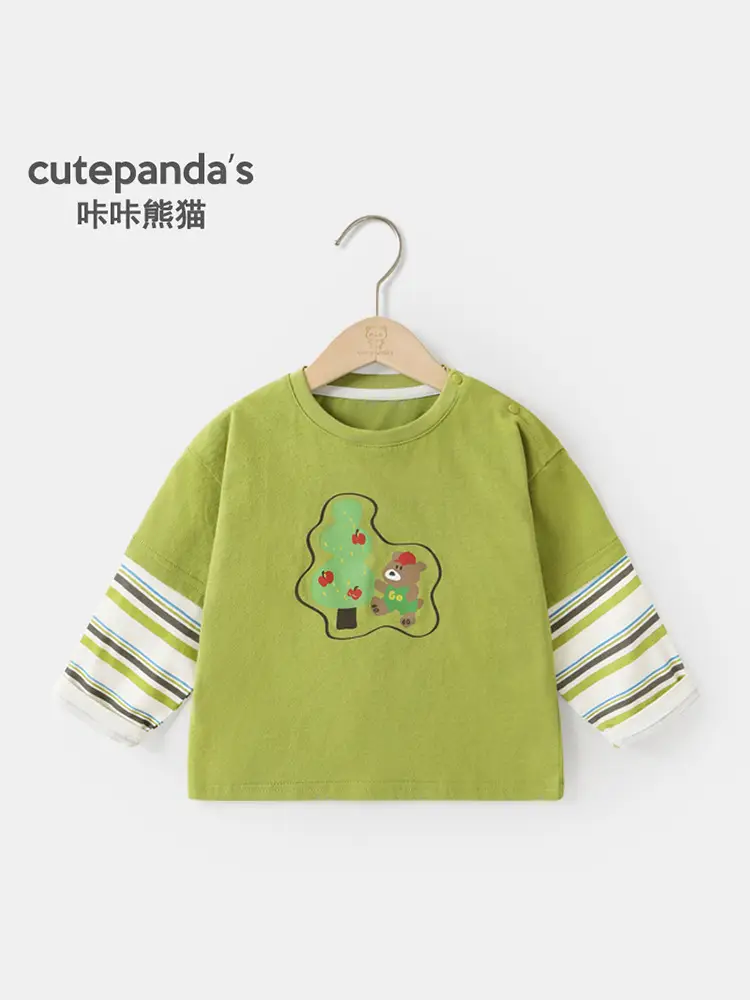 Kaka Panda Boys Fake Two-Piece Long Sleeve T-Shirt Girls Spring Outfit - Image 5