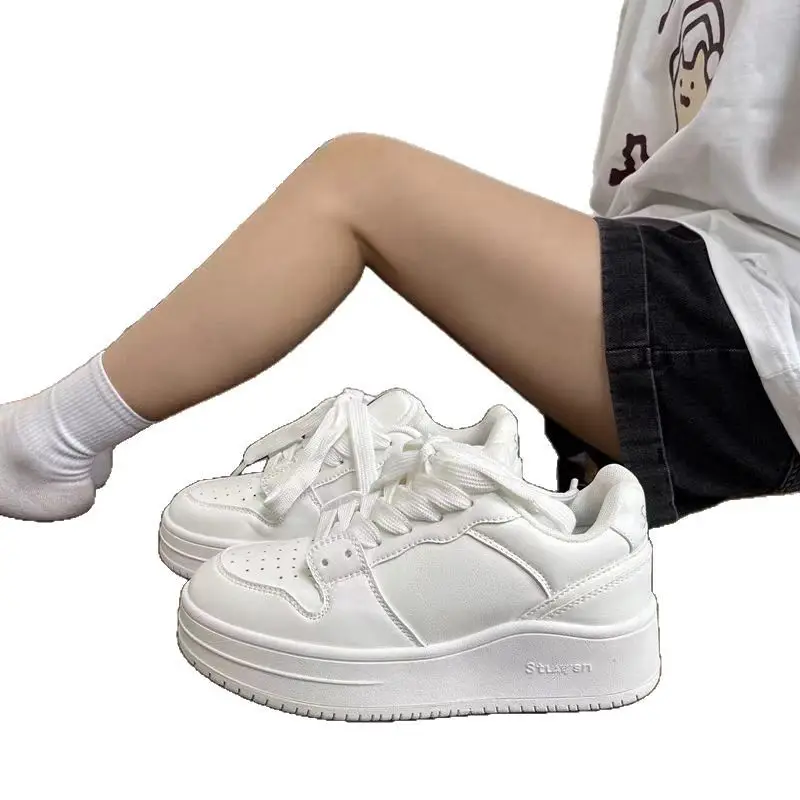 Spring 2025 New Korean Style Thick-soled White Shoes Women's Ins Trendy Niche All-match Breathable Student Sports Board Shoes - Image 5