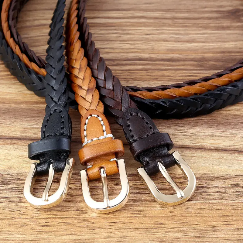 2025 New Black Handwoven Cowhide Belt with Retro Buckle