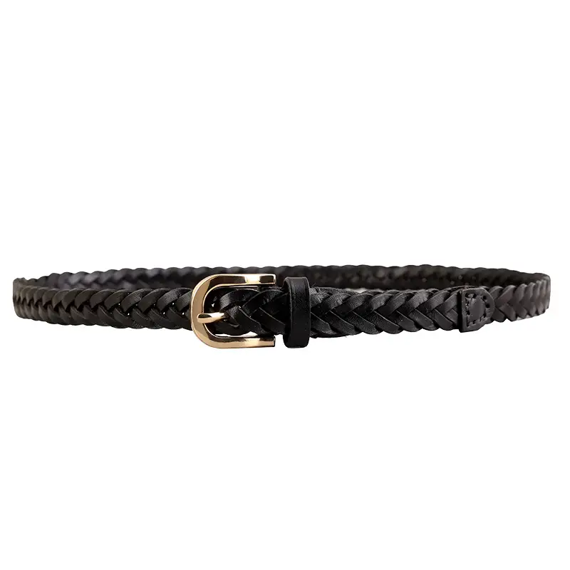 2025 New Black Handwoven Cowhide Belt with Retro Buckle