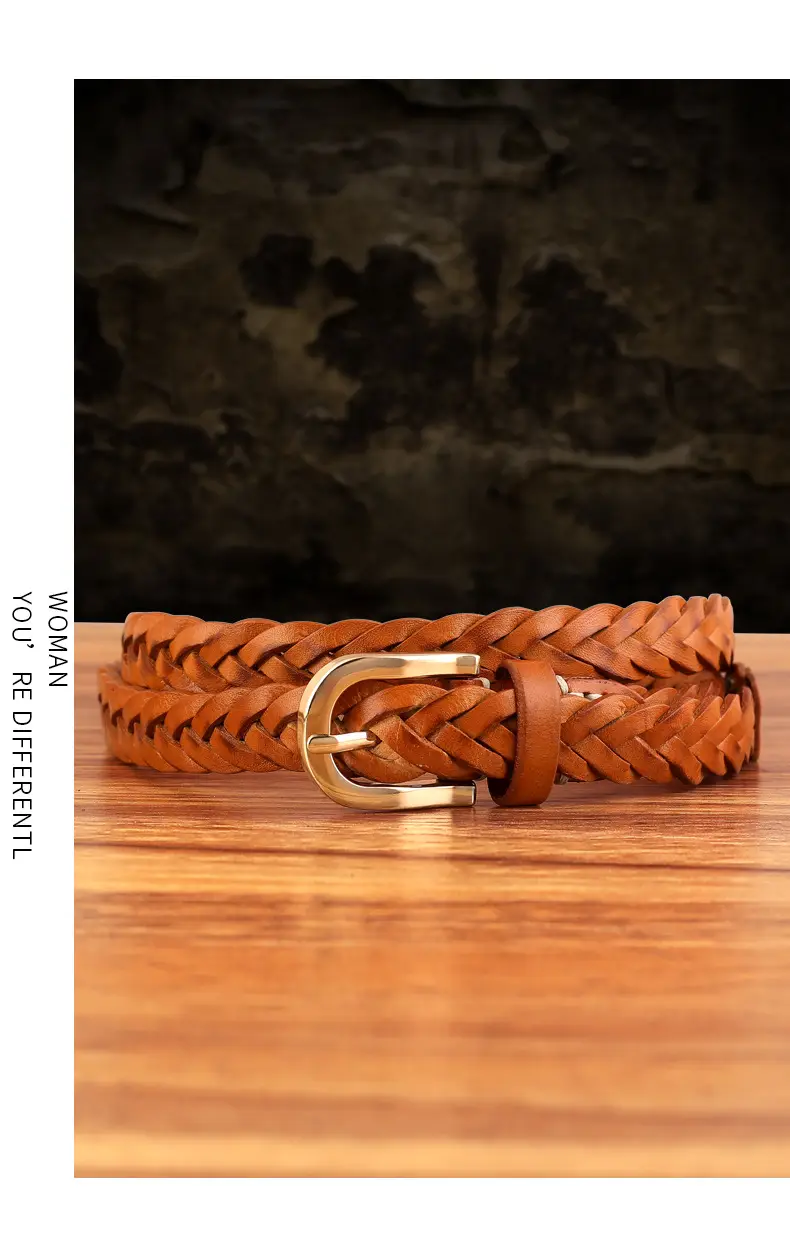 2025 New Black Handwoven Cowhide Belt with Retro Buckle — feature 12