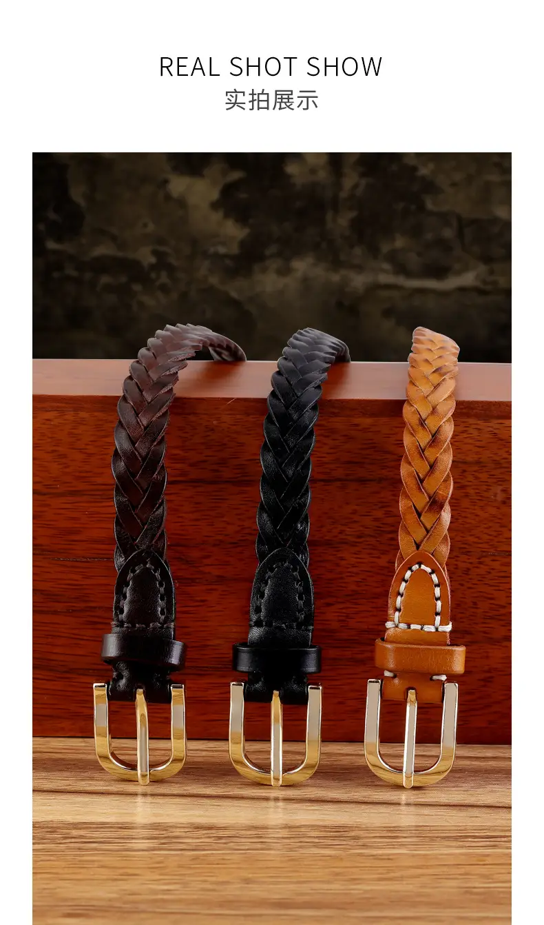 2025 New Black Handwoven Cowhide Belt with Retro Buckle — feature 14