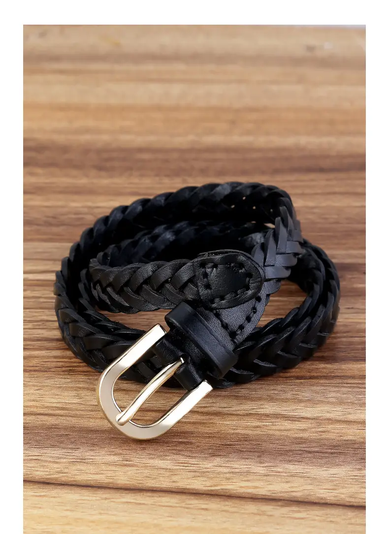 2025 New Black Handwoven Cowhide Belt with Retro Buckle — feature 16