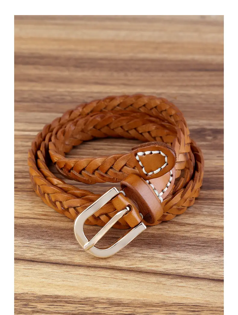 2025 New Black Handwoven Cowhide Belt with Retro Buckle — feature 18