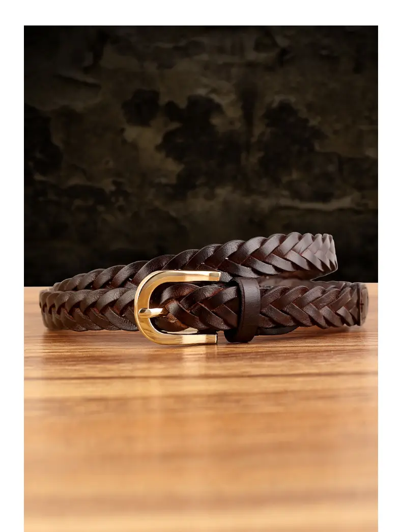 2025 New Black Handwoven Cowhide Belt with Retro Buckle — feature 19