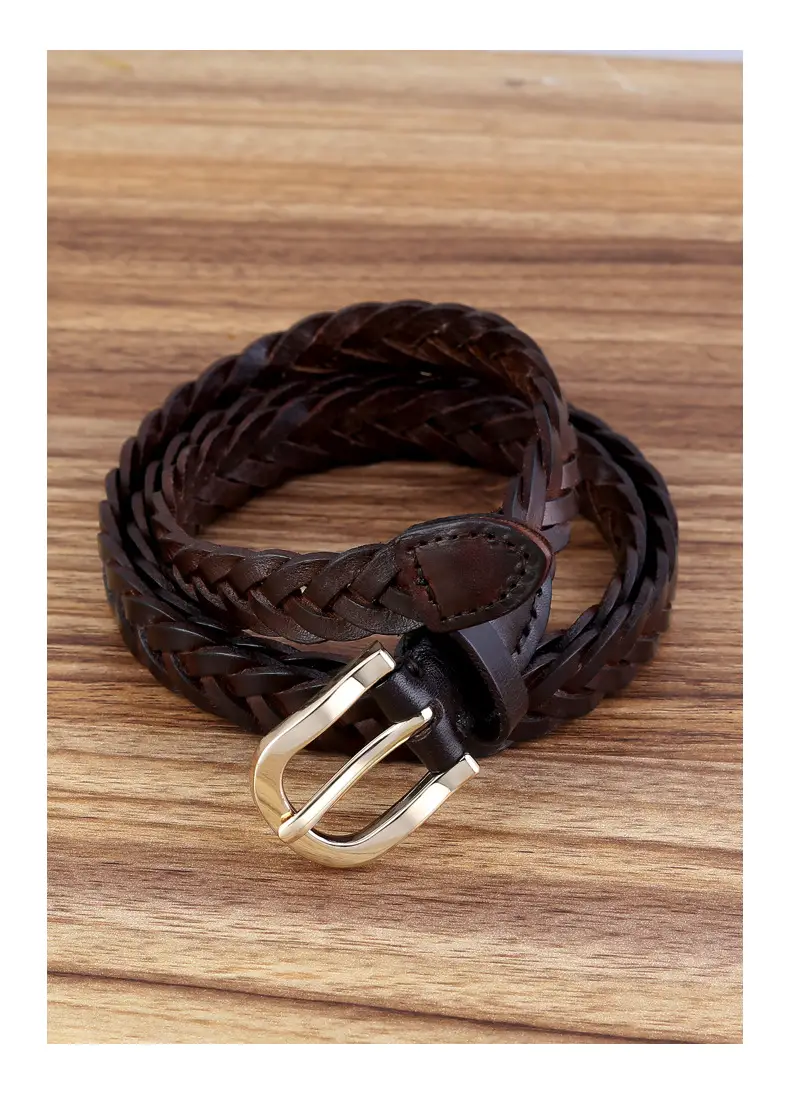 2025 New Black Handwoven Cowhide Belt with Retro Buckle — feature 20
