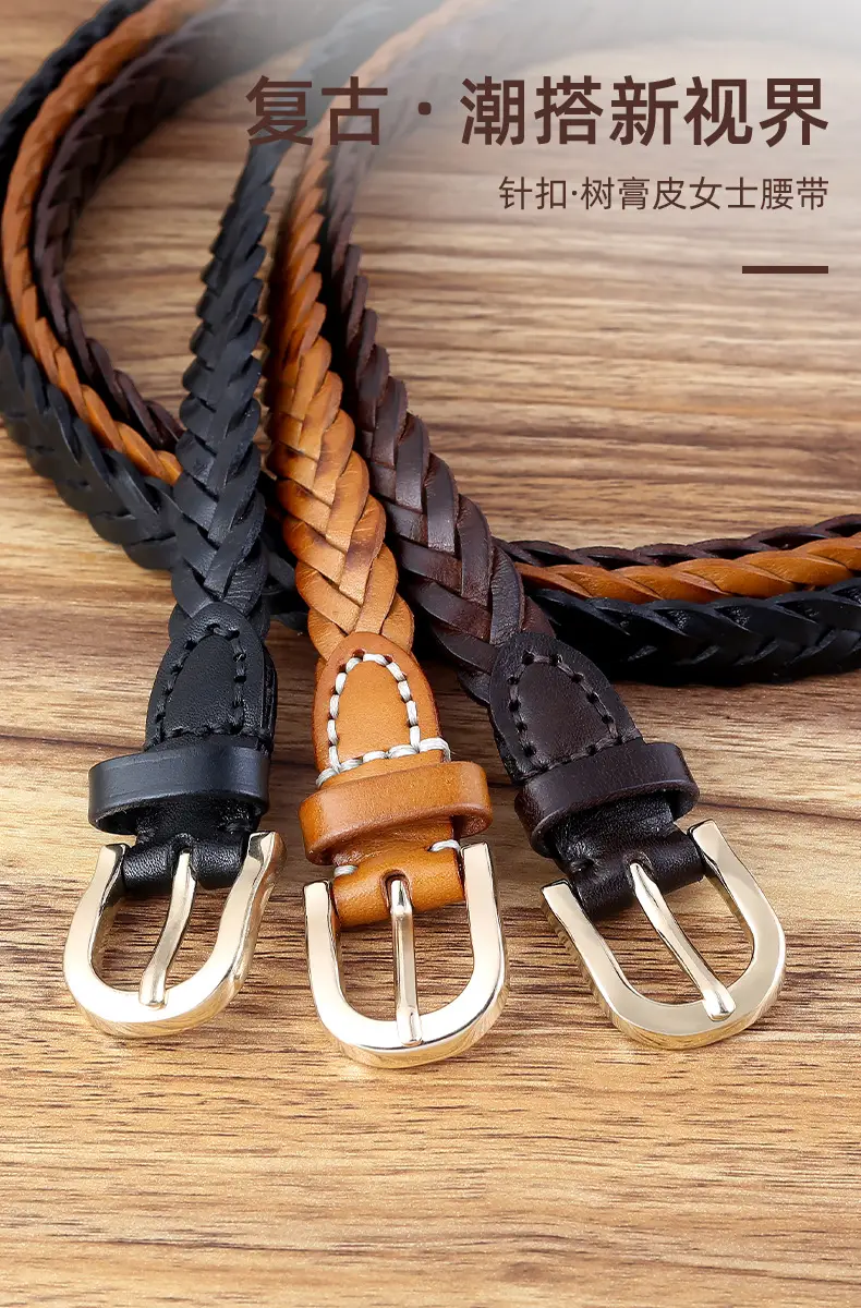 2025 New Black Handwoven Cowhide Belt with Retro Buckle — feature 4