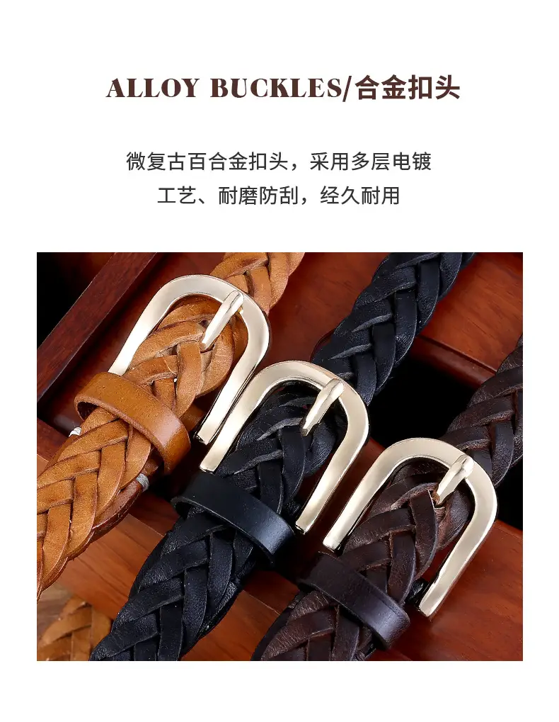 2025 New Black Handwoven Cowhide Belt with Retro Buckle — feature 6