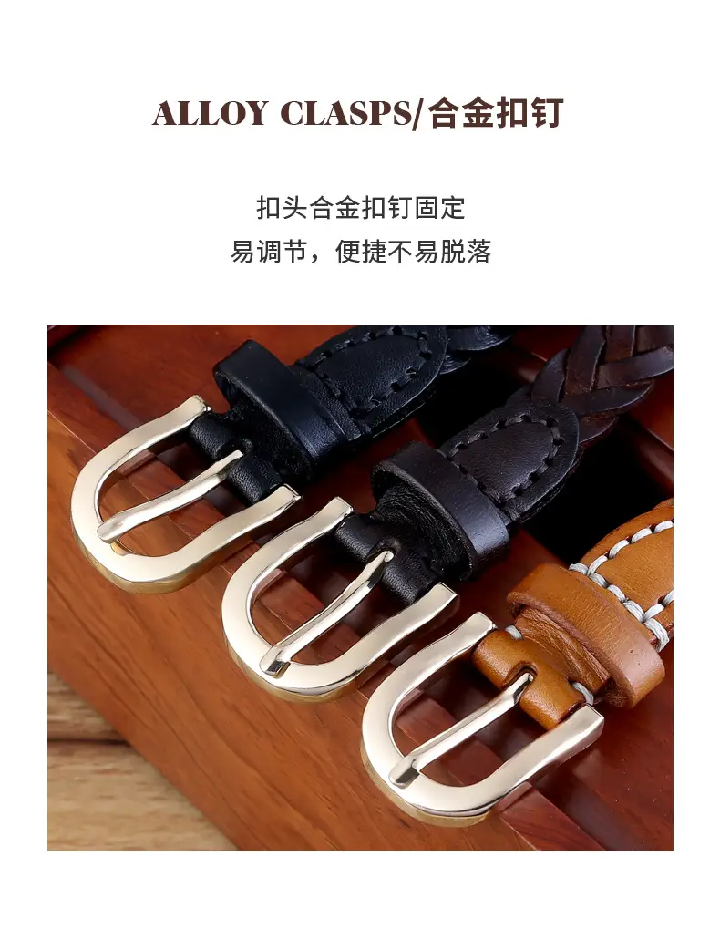 2025 New Black Handwoven Cowhide Belt with Retro Buckle — feature 7
