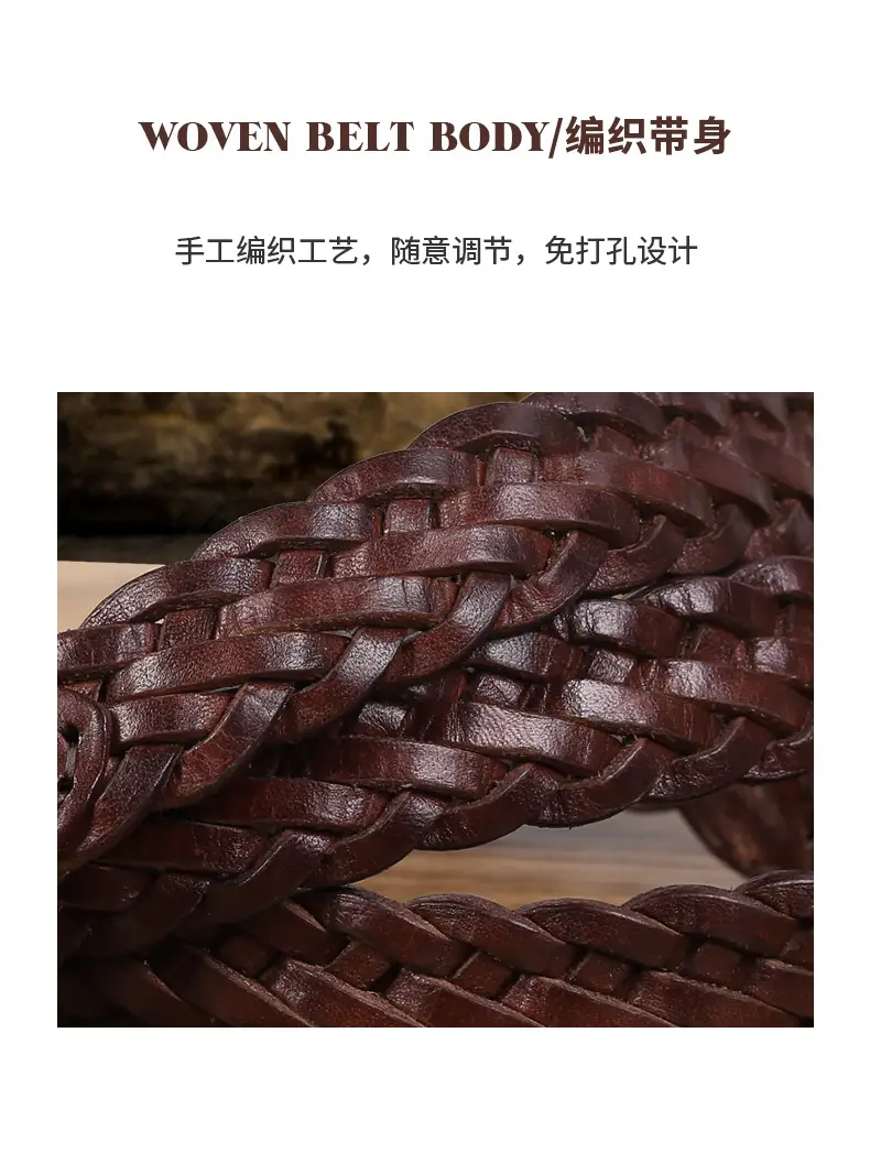 2025 New Black Handwoven Cowhide Belt with Retro Buckle — feature 9