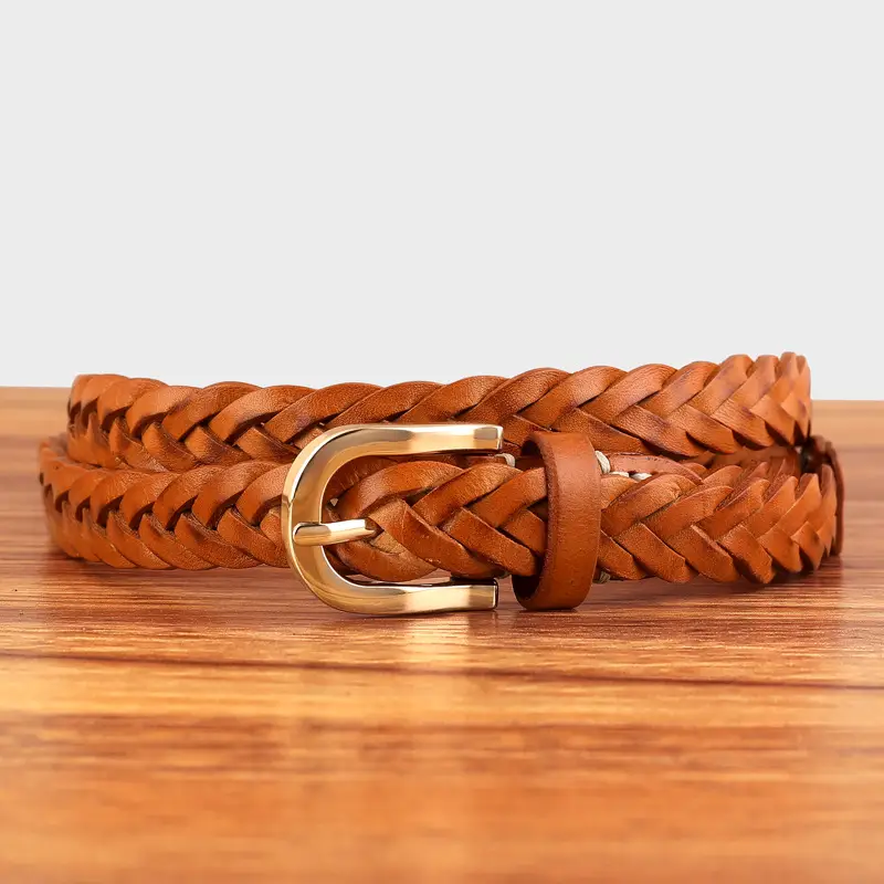 2025 New Black Handwoven Cowhide Belt with Retro Buckle