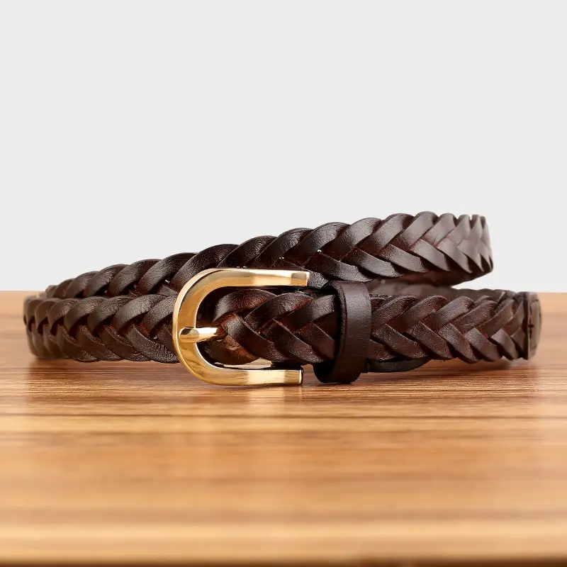 2025 New Black Handwoven Cowhide Belt with Retro Buckle
