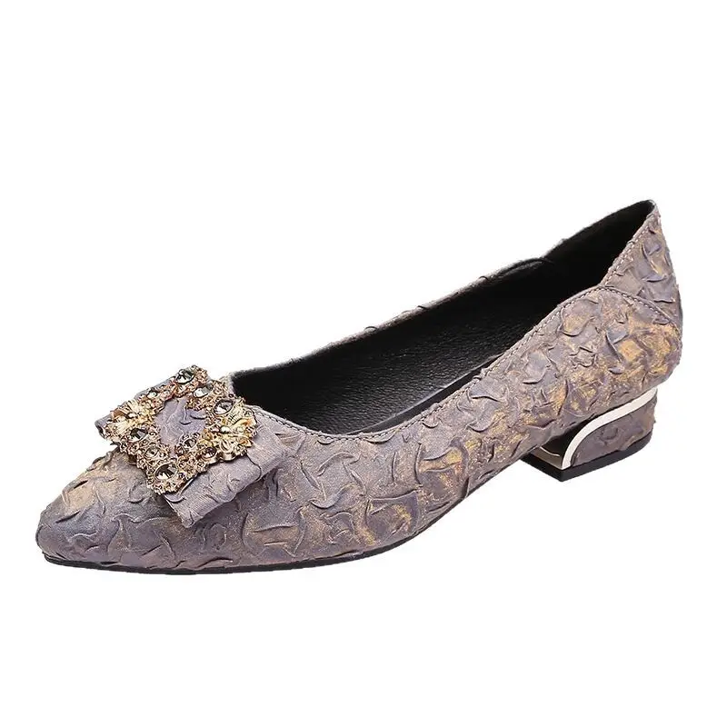 2026 Spring and Autumn New Fashionable Chanel-Style Pointed Toe Shoes Versatile Evening Shoes Women's Chunky Heel Rhinestone Mary Jane Shoes - Image 7