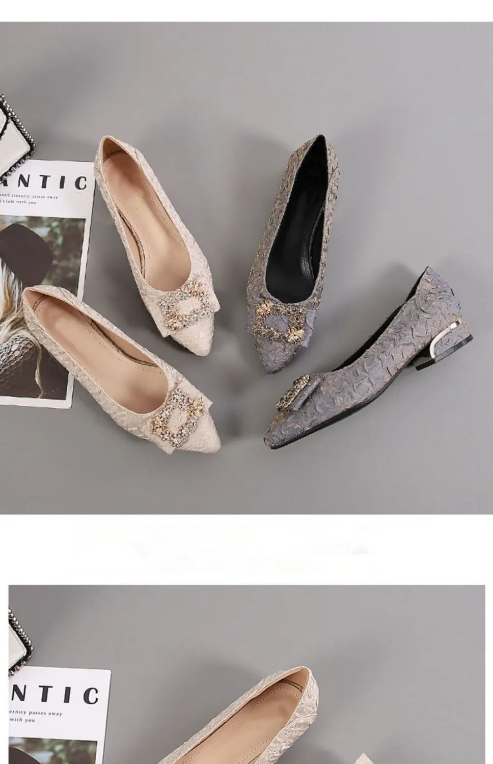 2026 Spring and Autumn New Fashionable Chanel-Style Pointed Toe Shoes Versatile Evening Shoes Women's Chunky Heel Rhinestone Mary Jane Shoes — feature 12