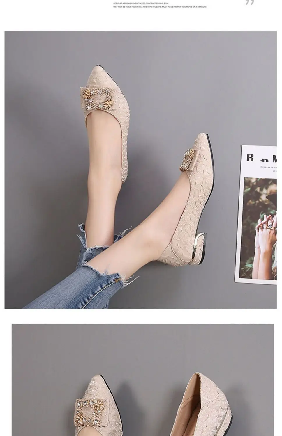 2026 Spring and Autumn New Fashionable Chanel-Style Pointed Toe Shoes Versatile Evening Shoes Women's Chunky Heel Rhinestone Mary Jane Shoes — feature 4
