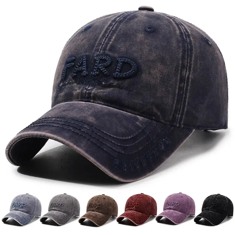 Men's Distressed Washed Embroidered Baseball Cap Brown