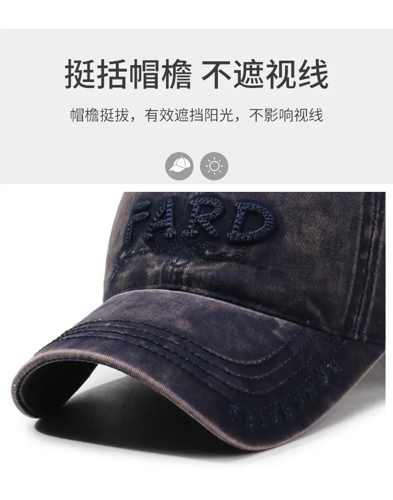 Men's Distressed Washed Embroidered Baseball Cap Brown — feature 2