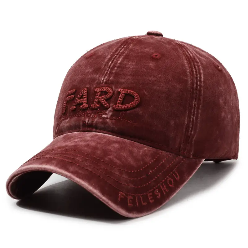 Men's Distressed Washed Embroidered Baseball Cap Brown