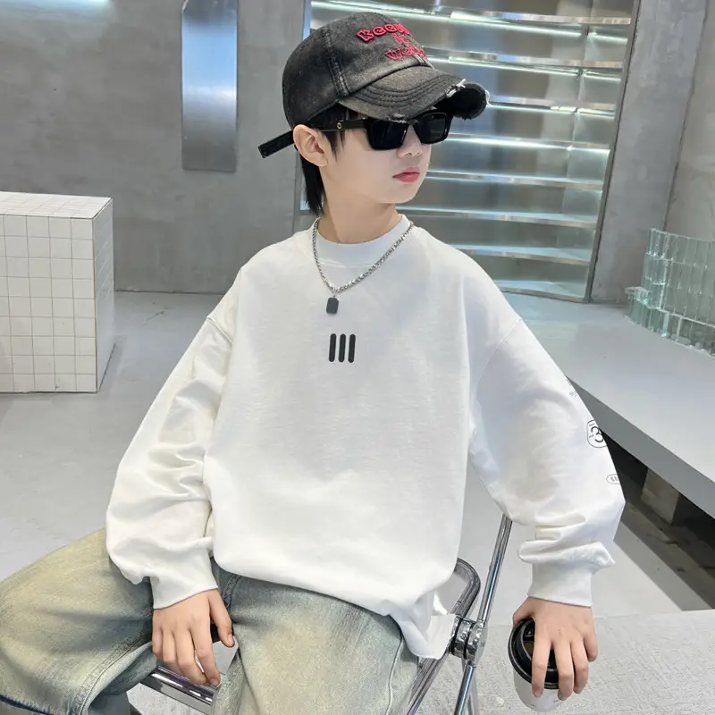 Boys Long Sleeve White T-Shirt 2026 Spring Top - Image 4