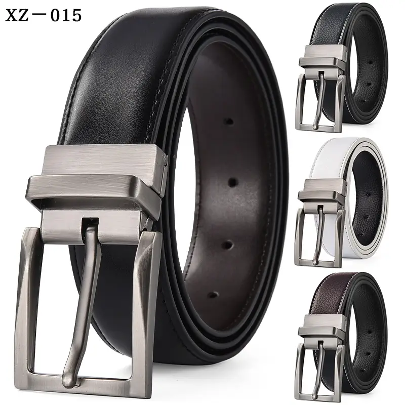 Men's White Leather Belt with Silver Pin Buckle