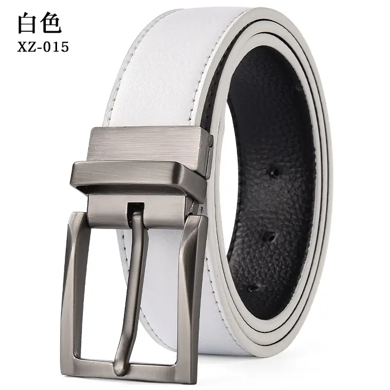 Men's White Leather Belt with Silver Pin Buckle — feature 7