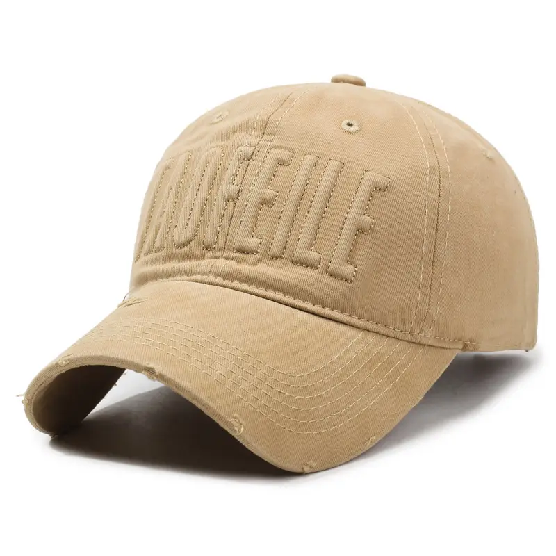 Men Distressed Beige Baseball Cap with Sunshade